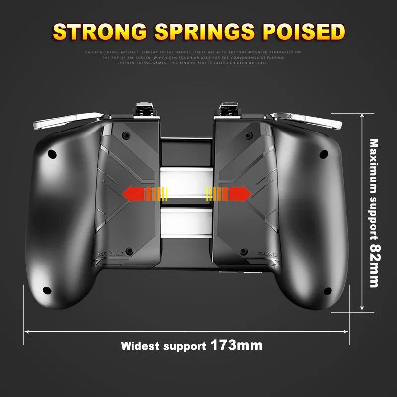 Adjustable mobile game handle for smartphones in black colour with ergonomic grip and control buttons