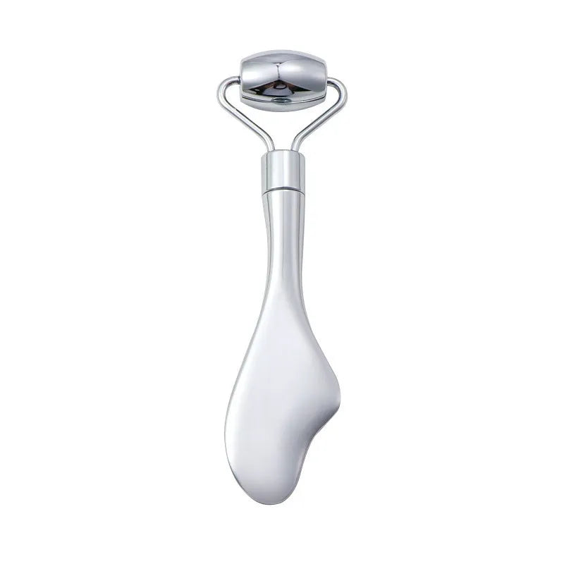 Stainless steel facial massage board set with heart-shaped eye tool and double-head roller