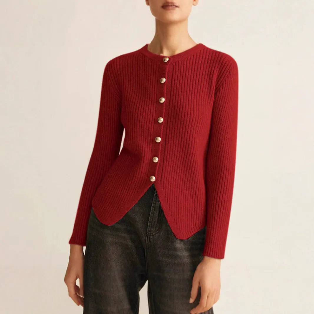 Yuan collar cardigan sweater in loose fit with solid colour design for autumn winter wear