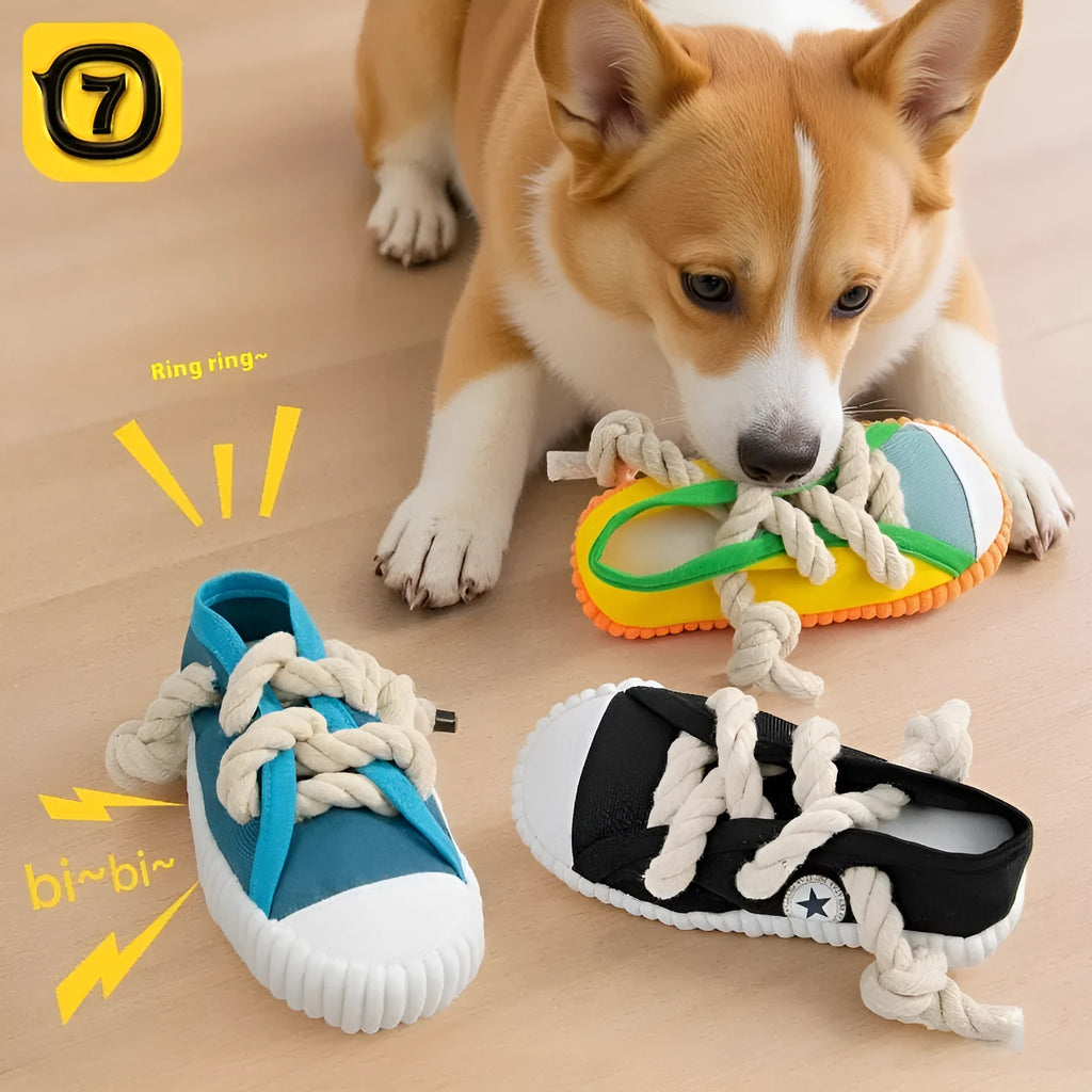 Dog sound slippers toy in plastic with self-hi feature for chewing and bending actions