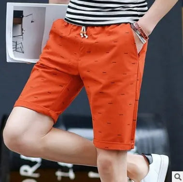 Men's thin cotton capri-length summer shorts with lace-up placket in various colours
