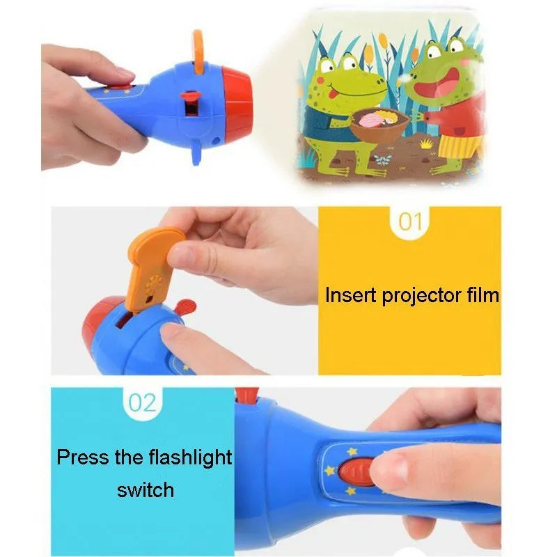 SmartKids story projector torch with four fairy tale discs projecting colourful images on wall