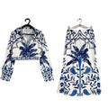 Women's floral print co-ord set with long sleeves and long skirt in picture colour