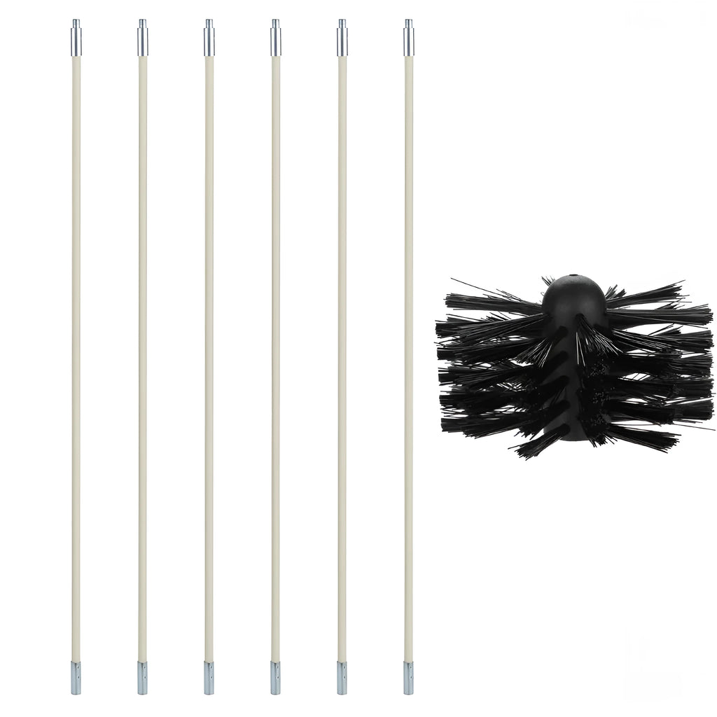 Flexible chimney cleaning brush with extension pole for dryer vents and range hoods
