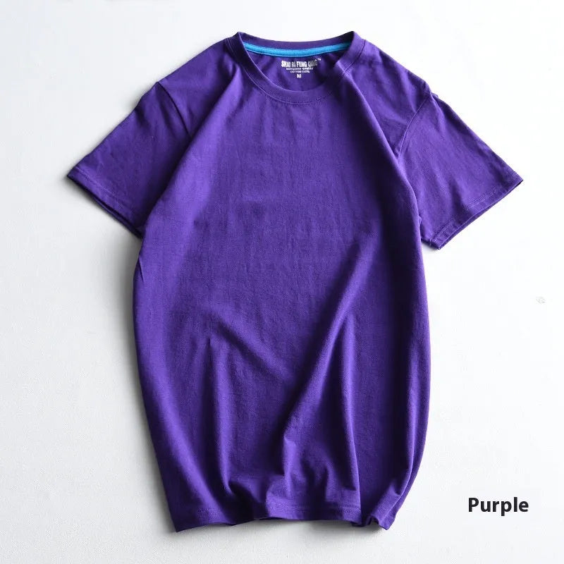 Men's solid colour cotton T-shirt with round neck and short sleeves in multiple colour options