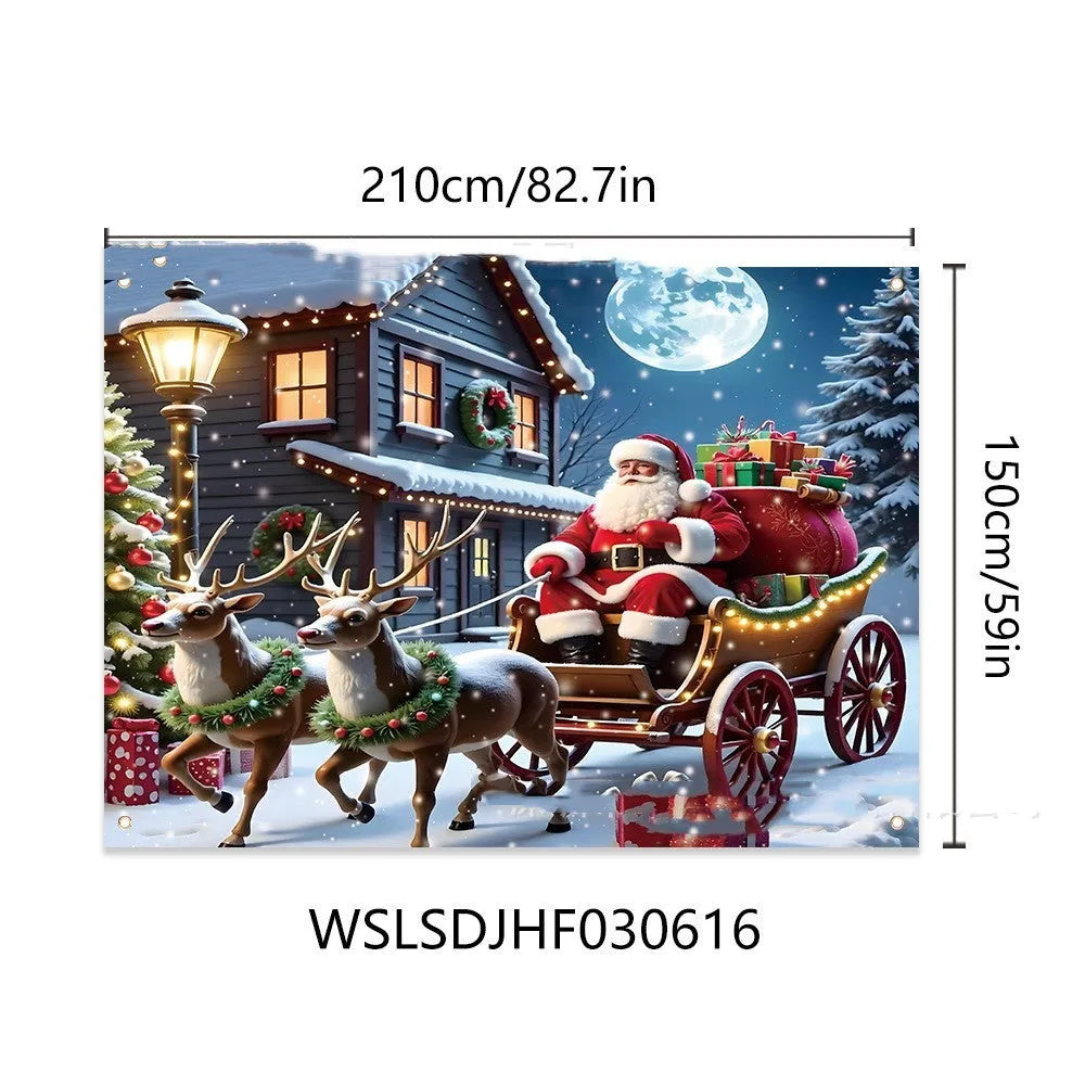 Christmas banner with Santa Claus night gift design measuring 210x150cm