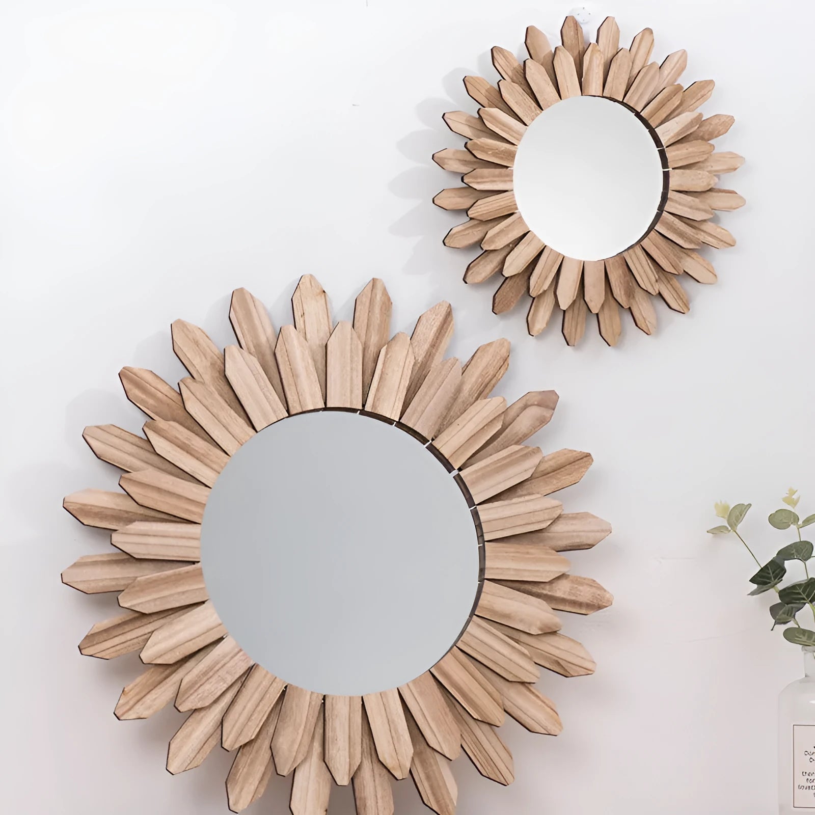 European-style solid wood hanging mirror with a baked colour finish on a wall.