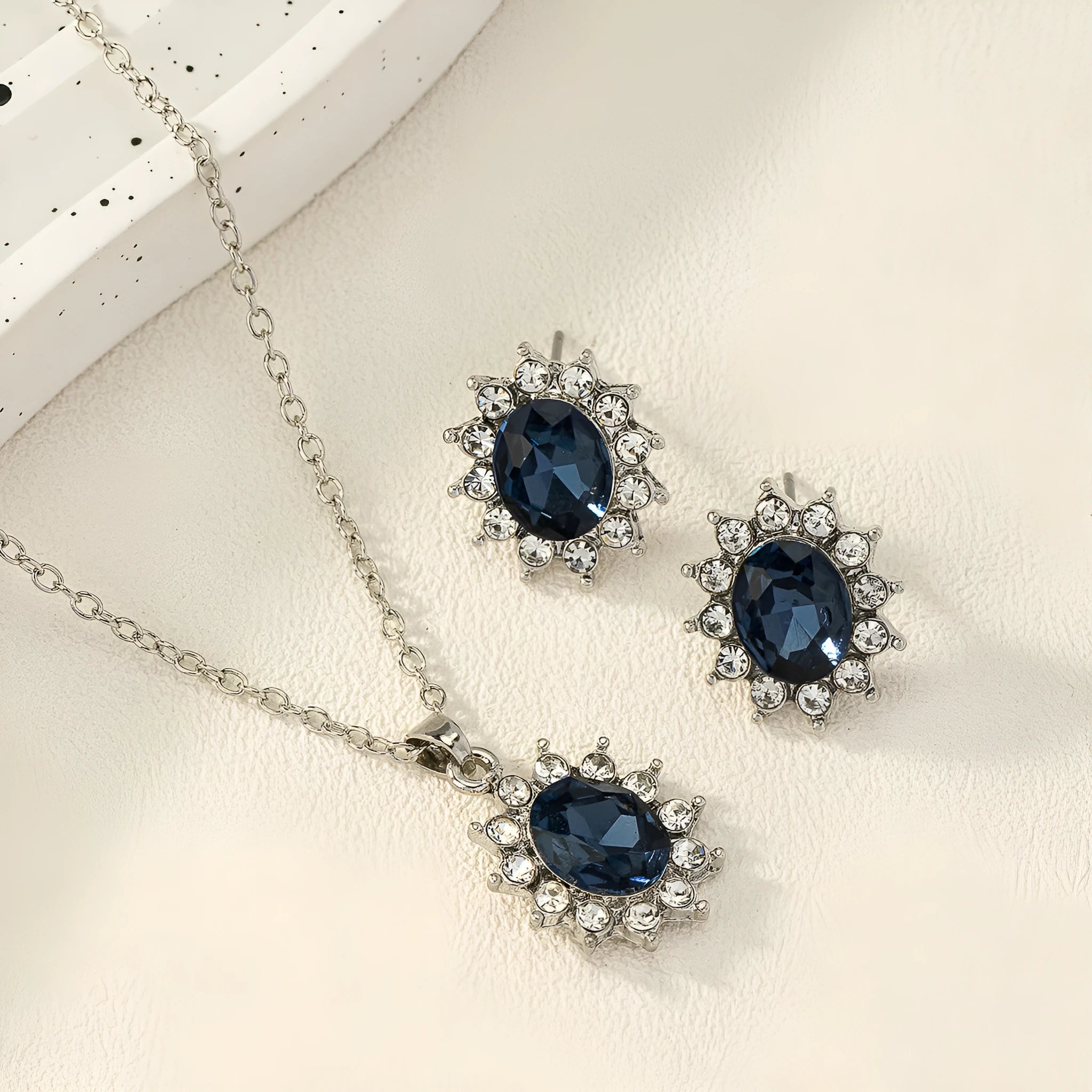 Sunflower zircon necklace and earring set in multiple colour options