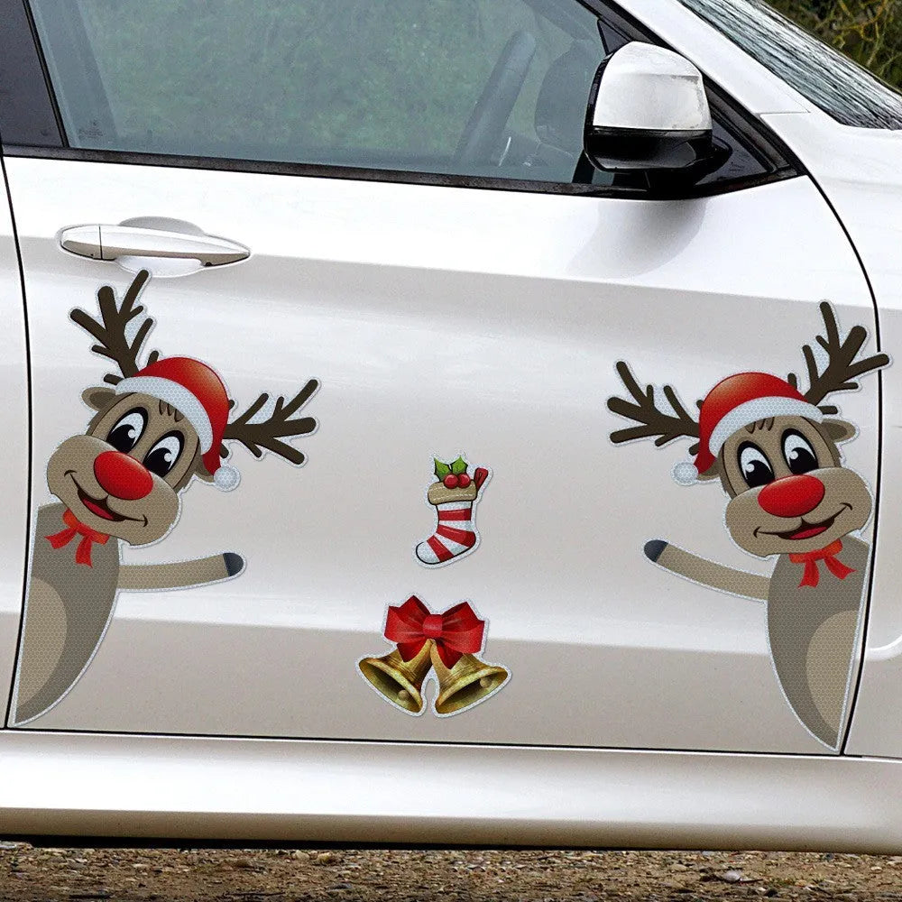 Christmas elk bell cartoon design magnetic luminous reflective bumper stickers for car decoration