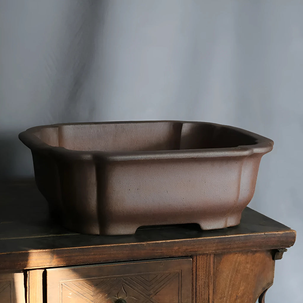 Purple sand rectangular floor-standing bonsai flower pot with modern simple design.