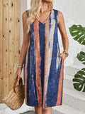 V-neck sleeveless dress with colour block stripes in midi length