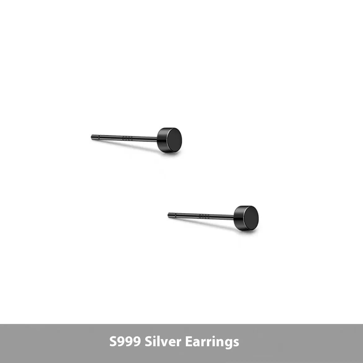 A pair of simple, round, flat-fronted S999 sterling silver ear bone studs on a plain background.