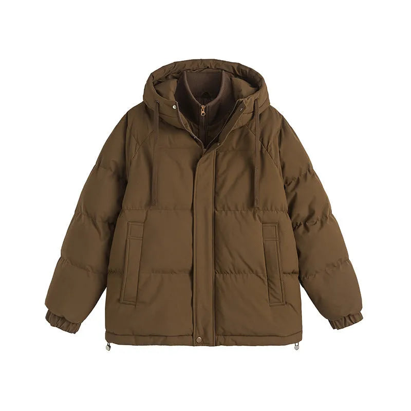 Loose two-piece winter cotton padded coat in mustard yellow colour with side pockets
