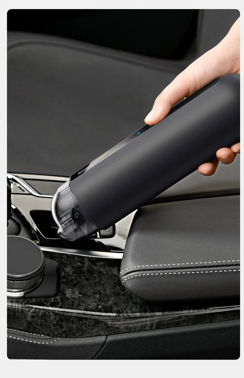 Baseus handheld wireless car vacuum cleaner in black, white, or green with blowing hose attachment