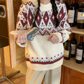Retro striped pullover knitted top with long sleeves in loose straight cut design