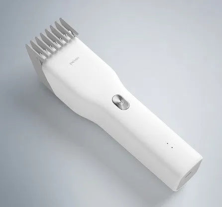 Black cordless hair clipper with ceramic blades and adjustable length comb