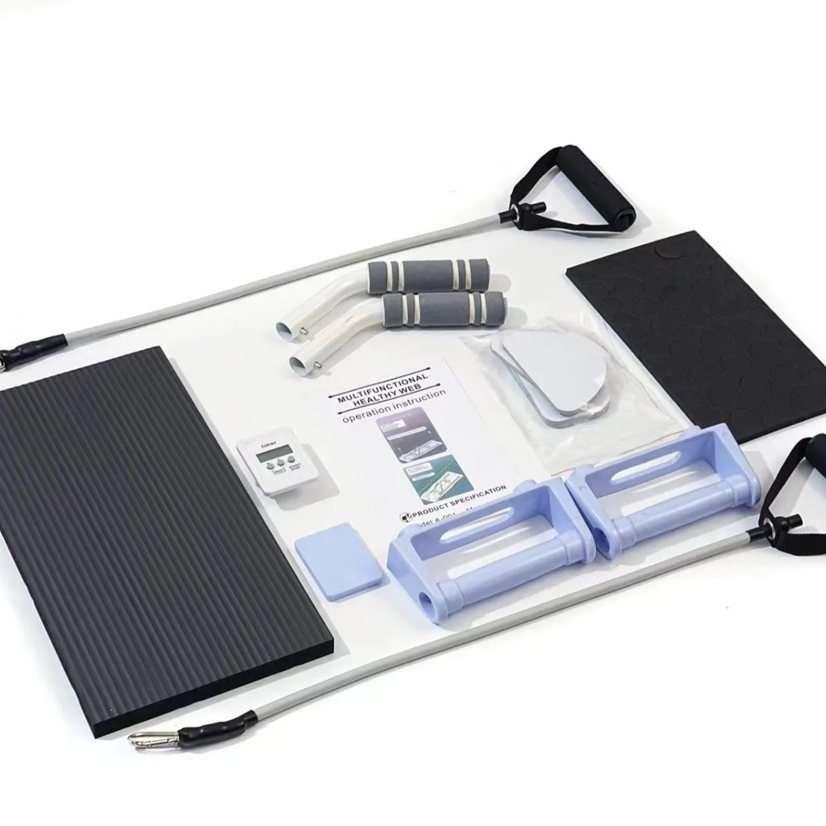 Portable foldable belly panel supine board for home fitness in purple, black, and pink colour options.
