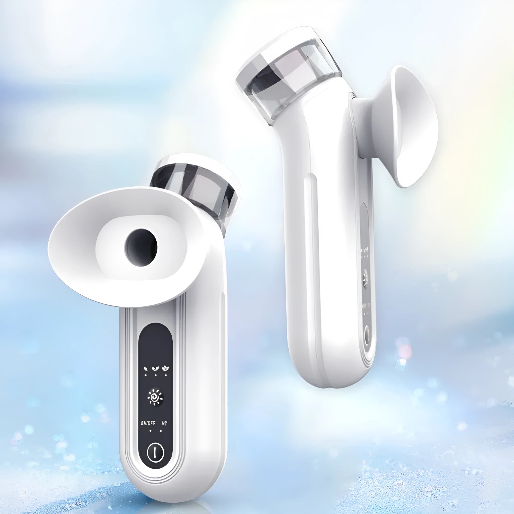 White portable rechargeable eye compress and atomiser device with included eye mask