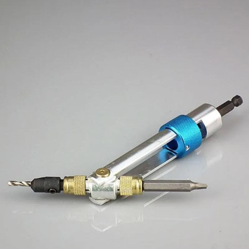 Half Time Drill driver attachment with swivel head and set of 18 Phillips, flathead, and countersink bits.