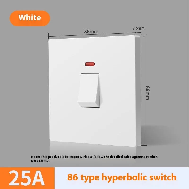Gold, grey, and white 25A 45A high-current double-break switch with illuminated light panel.