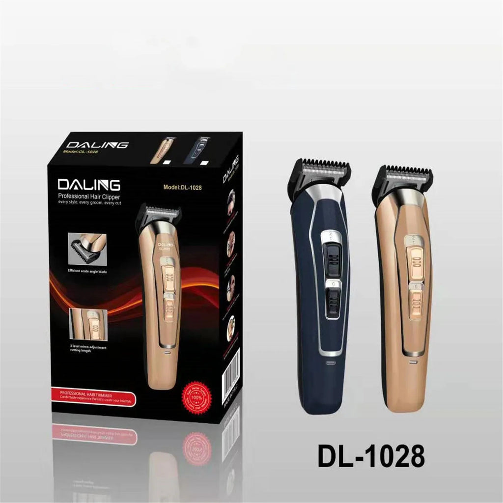 Dark blue electric hair clipper with rechargeable battery and stainless steel cutting blades