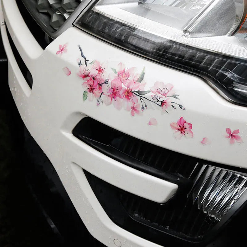 Cherry blossom pattern car stickers in two sizes: 11cm x 10cm and 25cm x 24cm