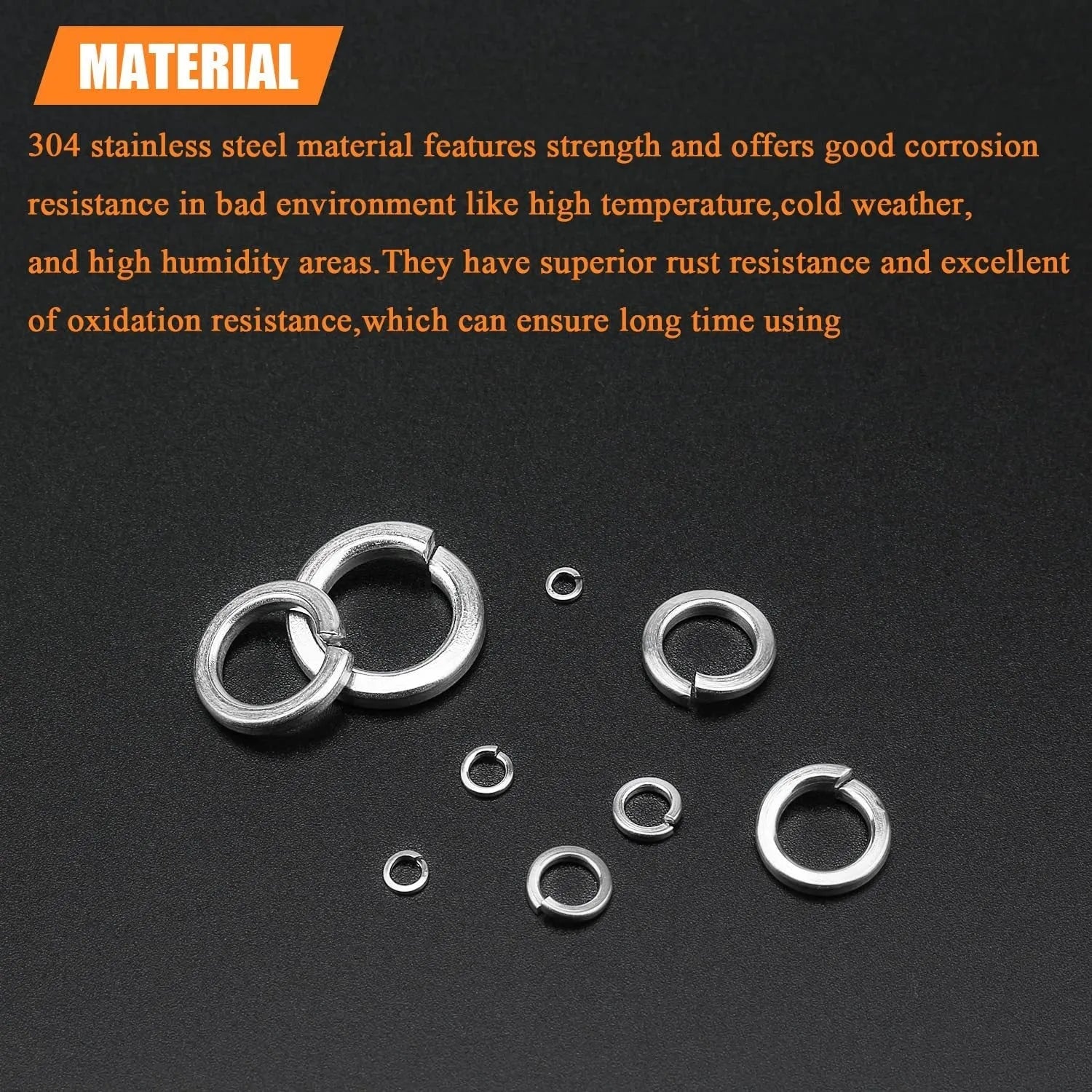 304 stainless steel spring lock washer combination box with 900 pieces for M2 to M12 applications
