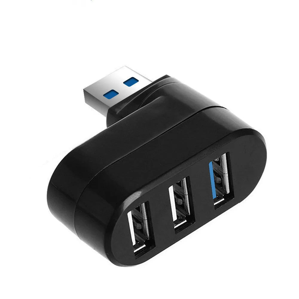 Black USB rotary splitter hub showing four USB ports on a rotating white body.