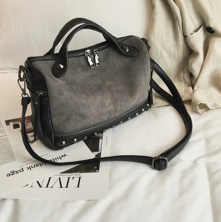 Soft PU leather women's tote shoulder bag with large capacity and zip closure in black, brown, or grey colour options