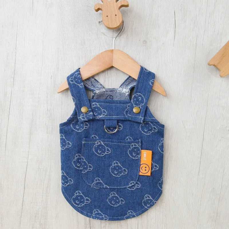Denim blue princess dress for small dog with bracket skirt style on Bichon Frise