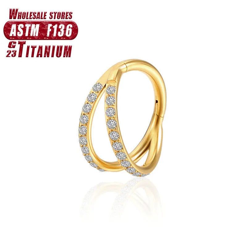 F136 titanium alloy fork nose ring body jewellery in silver, gold, black, and rose gold colours.