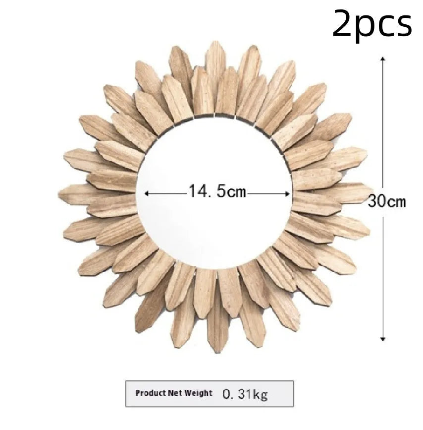 European-style solid wood hanging mirror with a baked colour finish on a wall.