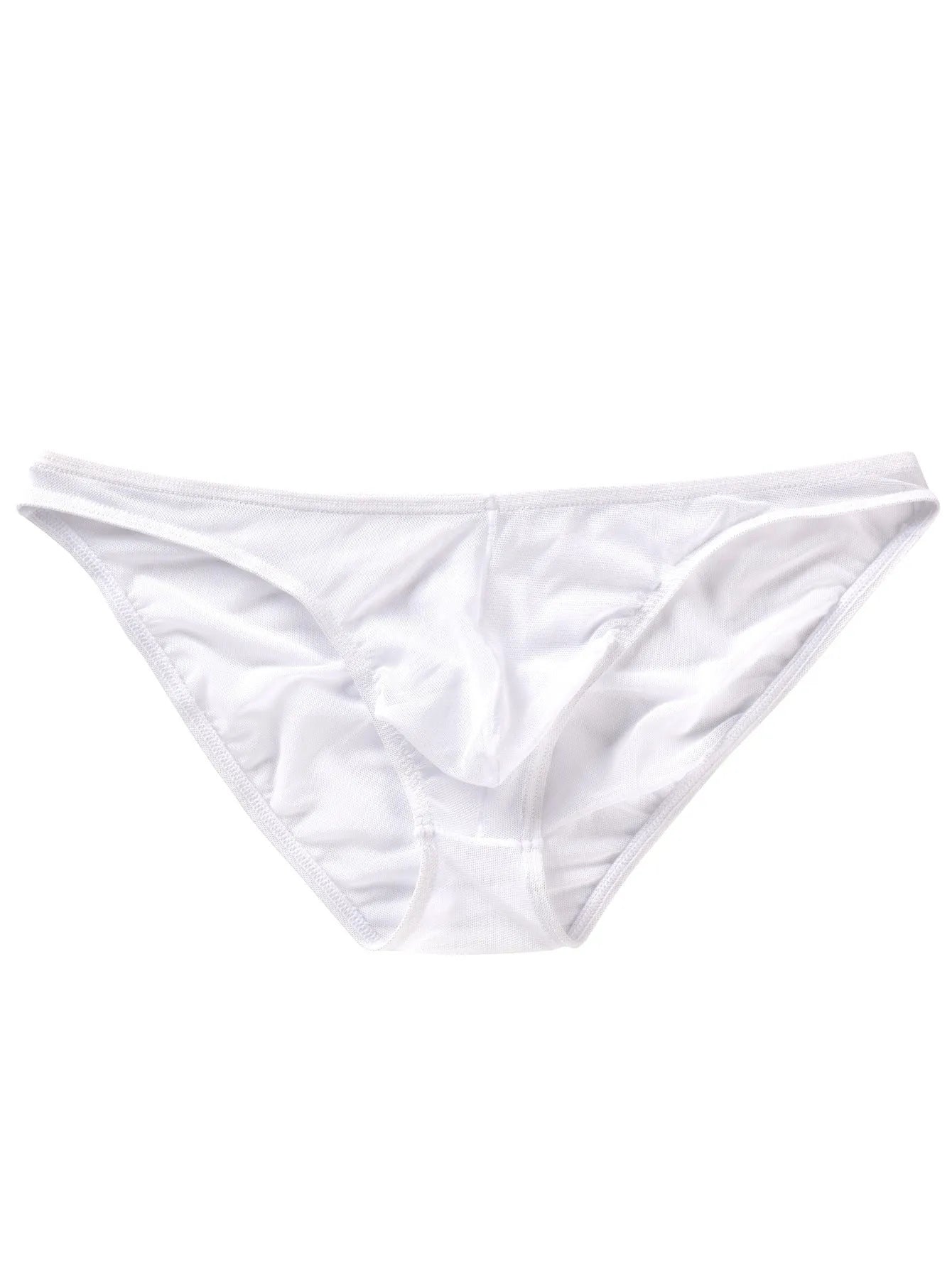 Men's black ice silk triangle mid waist briefs on a white background.