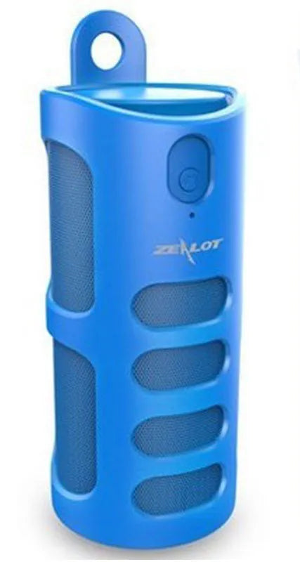Compact portable Bluetooth speaker in black, blue, or red colours showing dimensions