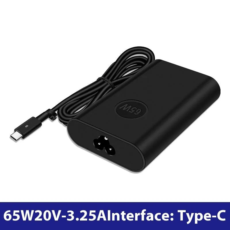 Black 65W USB Type-C laptop power adapter with international plug options