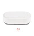 White portable ultrasonic cleaning machine with stainless steel tank for jewellery and glasses.