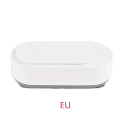 White portable ultrasonic cleaning machine with stainless steel tank for jewellery and glasses.