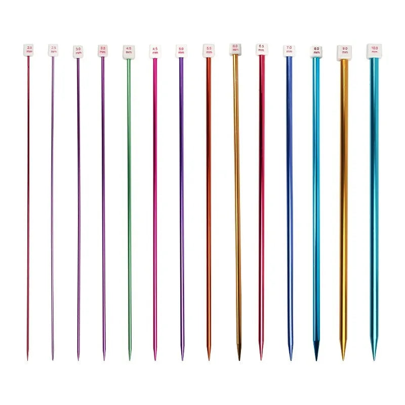 Set of lengthened crochet hooks with protective caps in sizes from 2.0mm to 10.0mm.