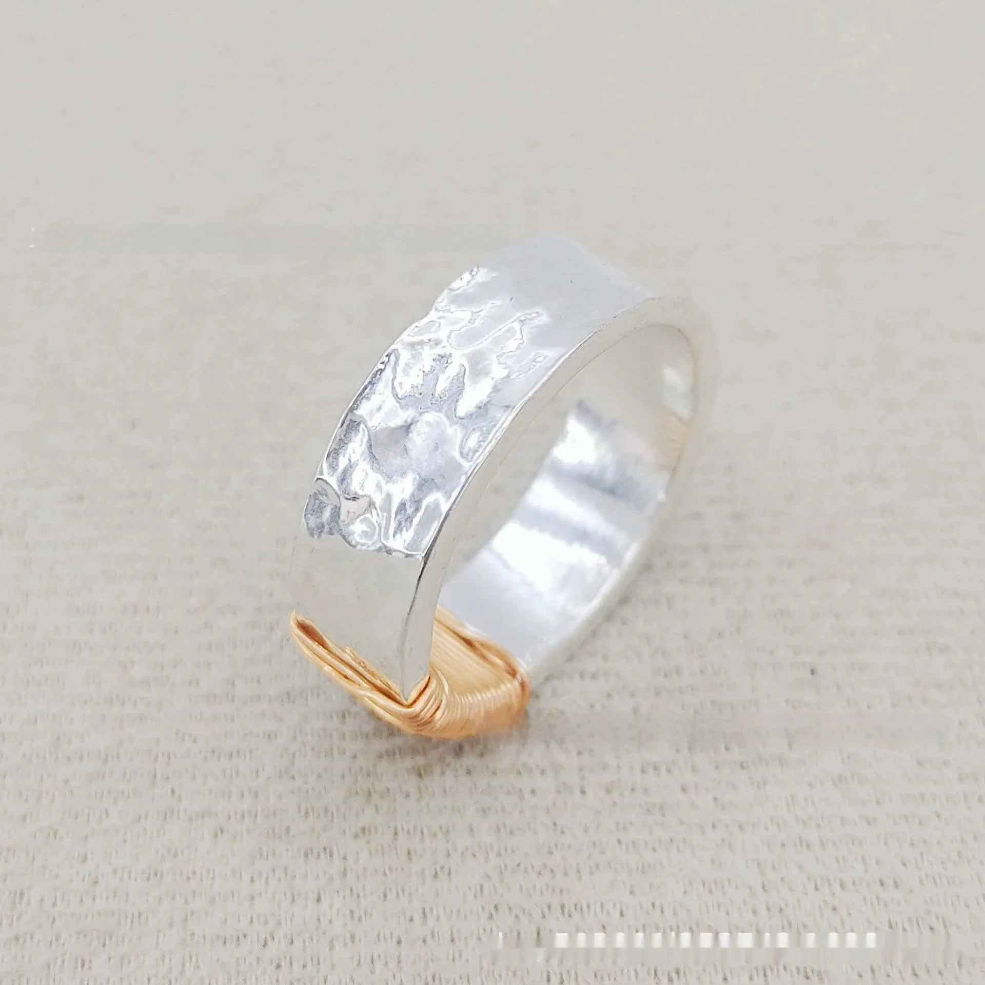 Copper simple bracelet with vintage ring irregular coil design in silver-gold colour