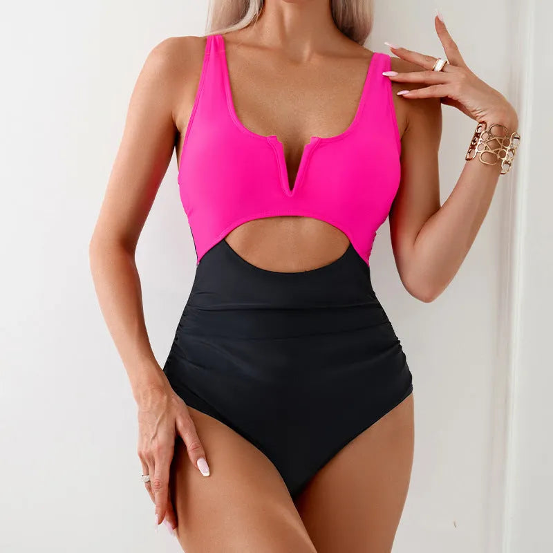 Women's contrast colour one-piece swimsuit in nylon fabric available in multiple colours and sizes