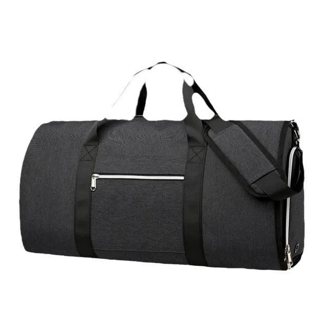 Oxford cloth sports storage bag with waterproof lining in grey colour showing dry wet separation compartments