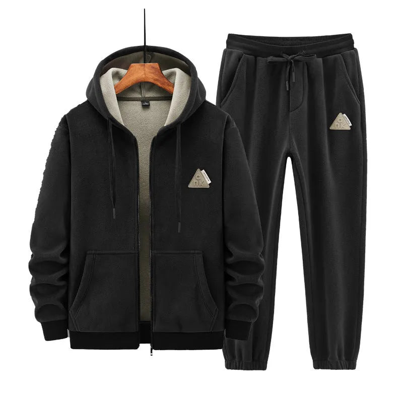 Cashmere hooded sweater and cotton pants casual sports suit set shown in grey