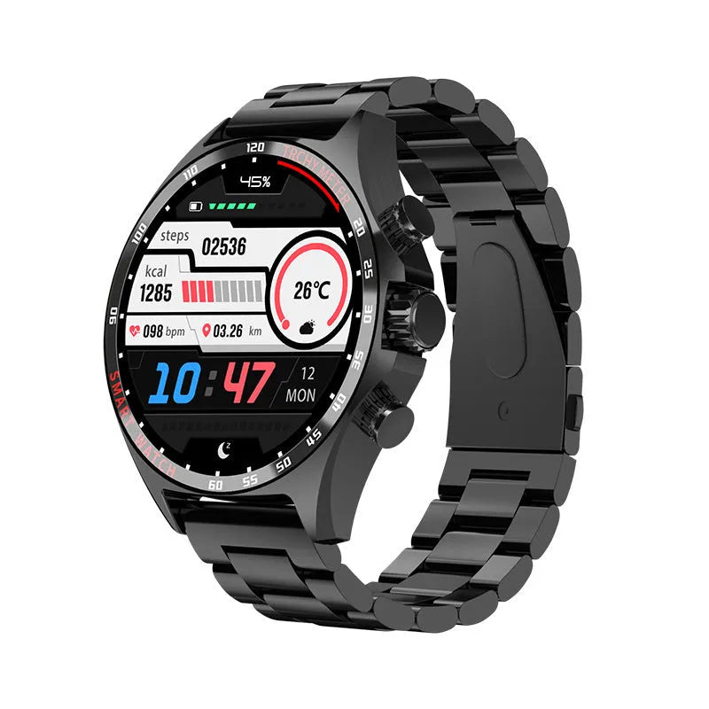 Smart watch with health monitoring display showing heart rate and blood oxygen readings