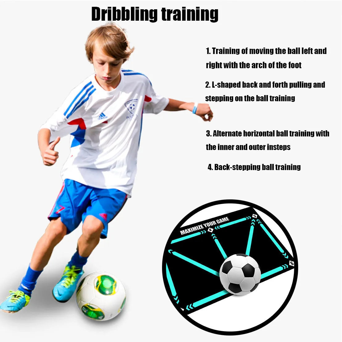 Black 60x90cm non-slip football training mat on grass