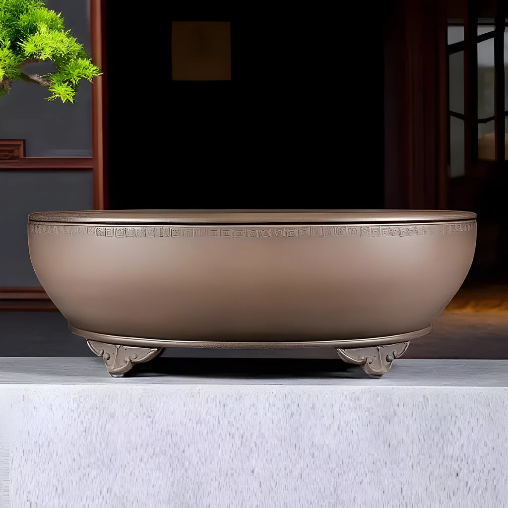 Handmade oval purple sand flowerpot for plants measuring 50cm by 39.5cm by 16cm