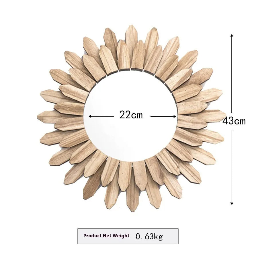 European-style solid wood hanging mirror with a baked colour finish on a wall.