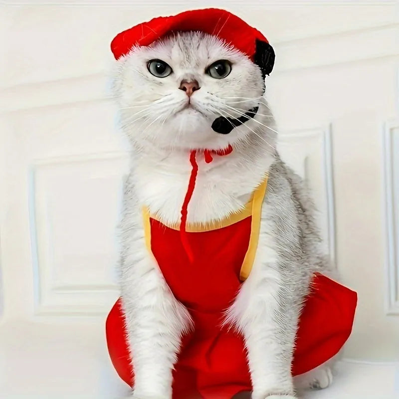 Handmade cotton chef hat and knitted sweater for small to medium pet birthday celebrations