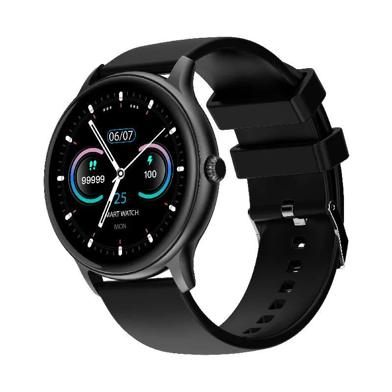 Smart sports watch with circular display for blood pressure monitoring on silicone wristband