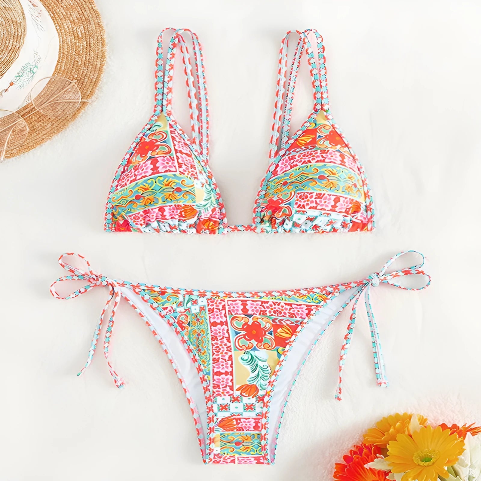 Women's lace-up split swimsuit in European American style with backless design for swimming sports