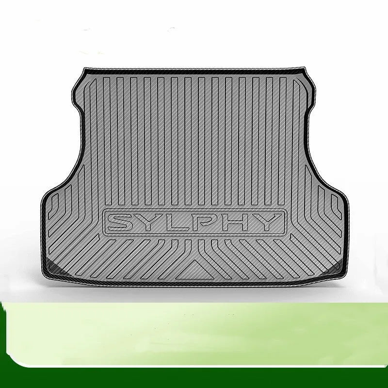 Black car boot liner with carbon fibre pattern, TPE tailgate protection pad
